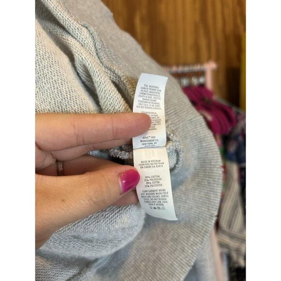 Aerie Lace Up Oversized Crew Sweatshirt Grey Long Sleeve Distressed Sz L - Picture 13 of 13